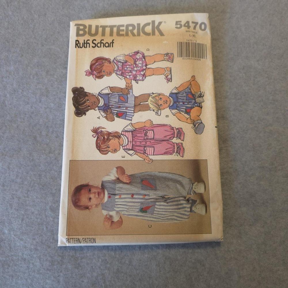 Butterick 5470 Ruth Scharf Baby Toddler Romper Overalls Pattern Size L-XL UNCUT